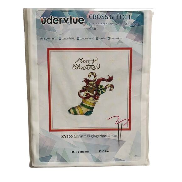 Christmas Gingerbread Man Stocking Pre-Printed Cross Stitch Kit Udervtue‎ - Picture 1 of 10